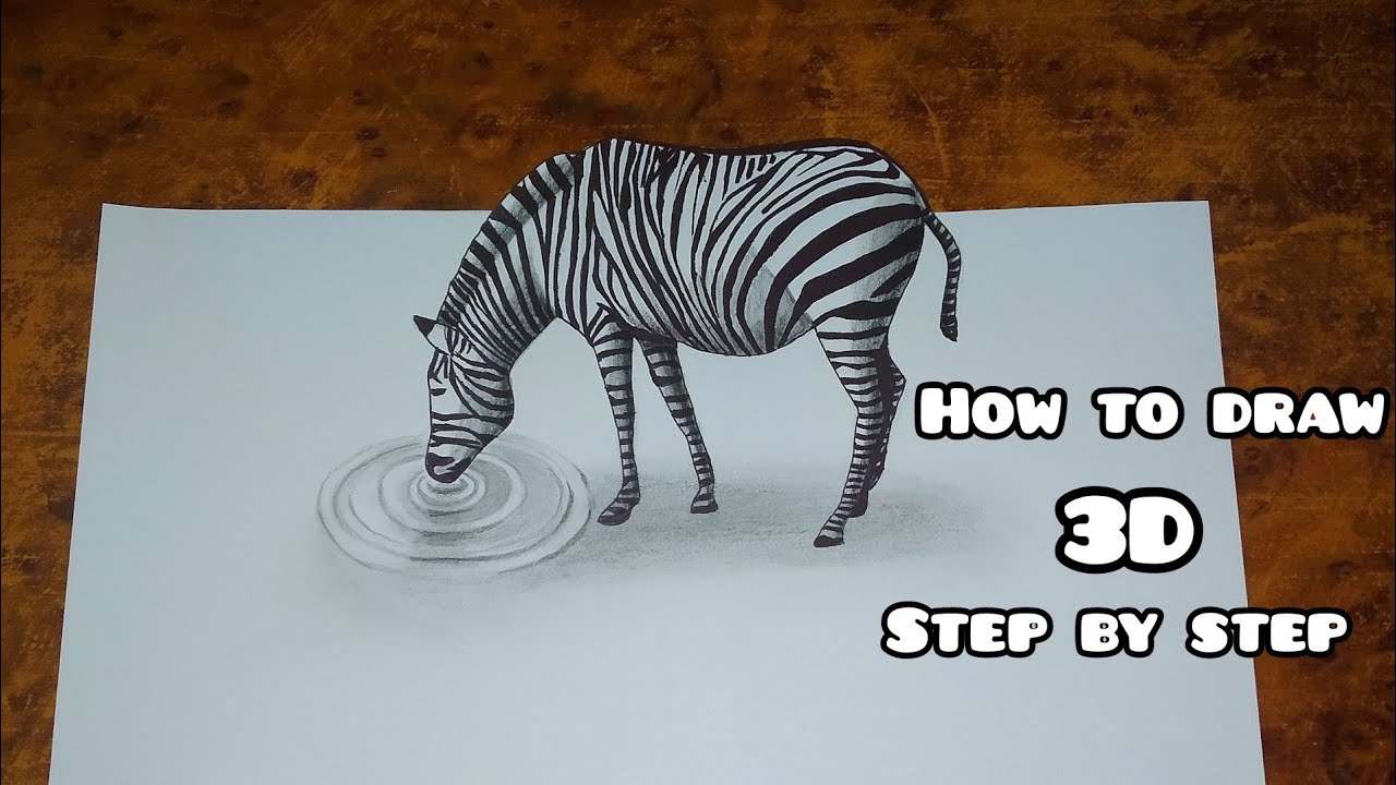 How to draw a 3d zebra step by step / Easy 3D illusion Drawing tutorial
