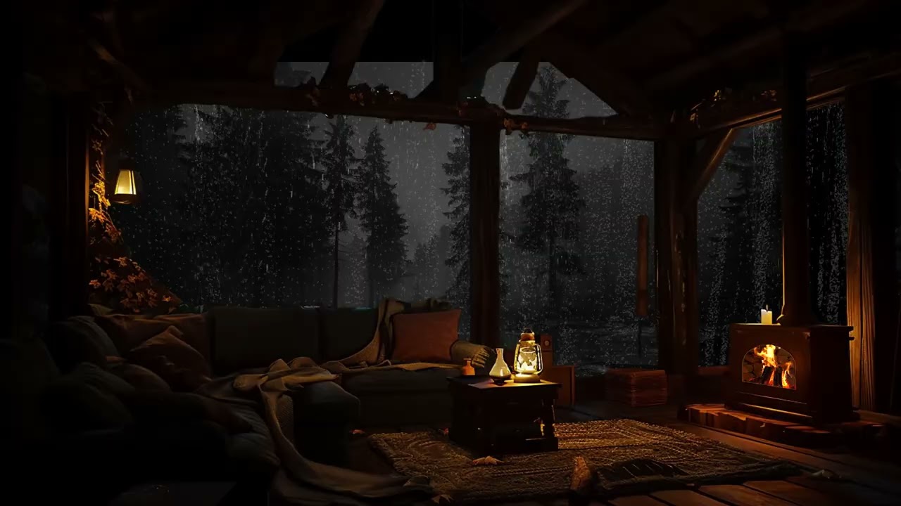 Heavy Night Rain in Cabin by Stone Path 🌧️ | Rain on Pond & Pavilion for Deep Sleep, Study, Focus