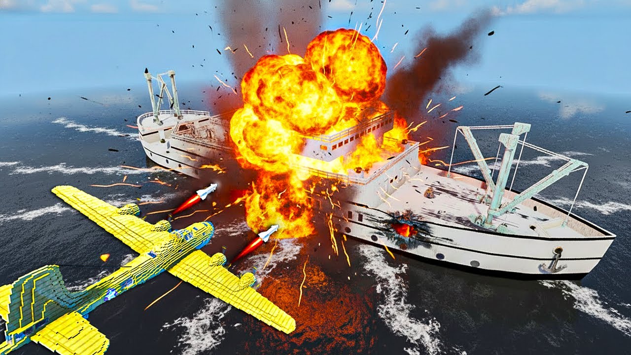 Warplanes vs White Bulky Ship |  Epic Sea Battle Destruction  | Teardown
