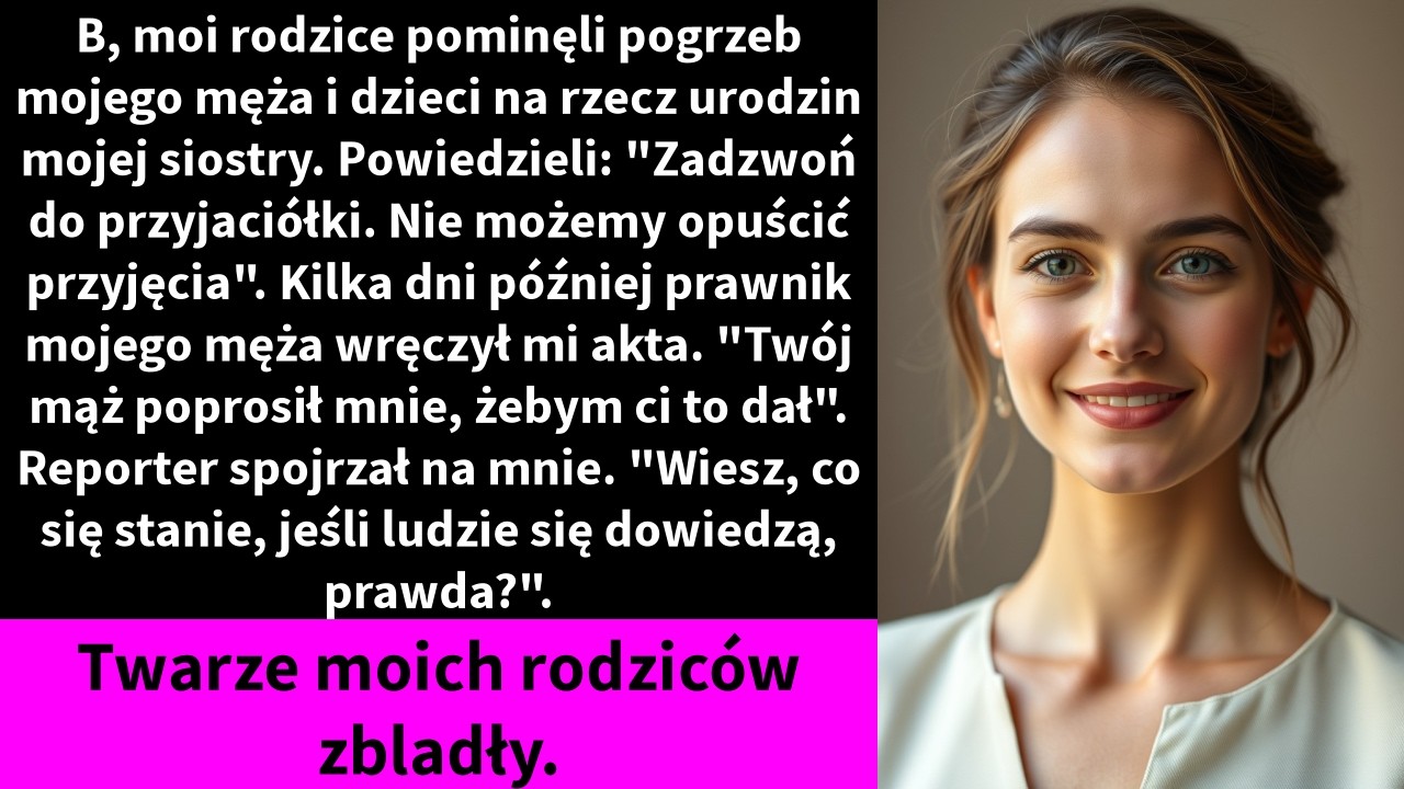B, moi rodzice pominęli pogrzeb mojego męża i dzieci na rzecz urodzin mojej siostry. Powiedzieli: