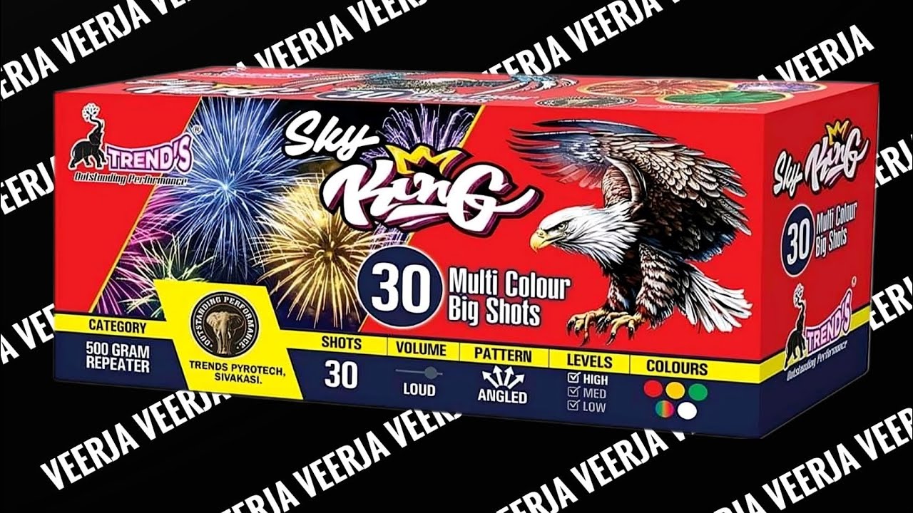 Trends / Sky King / 30 Multi Colour Big Shots / 500 Gram Repeater / Trends Pyrotech, Sivakasi.