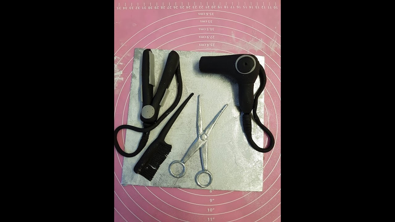 Making hair dryer, scissors, comb and hair straighteners fondant tutorial
