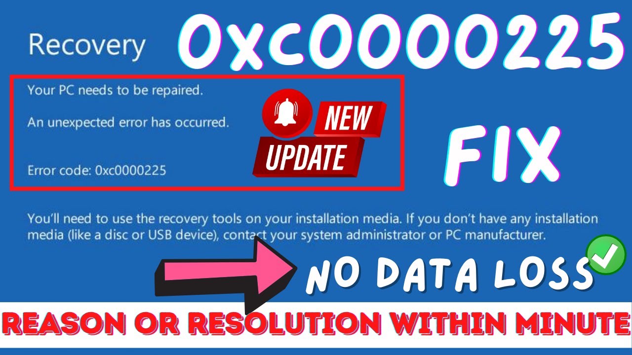 Your PC needs to be repaired error code 0xc0000225