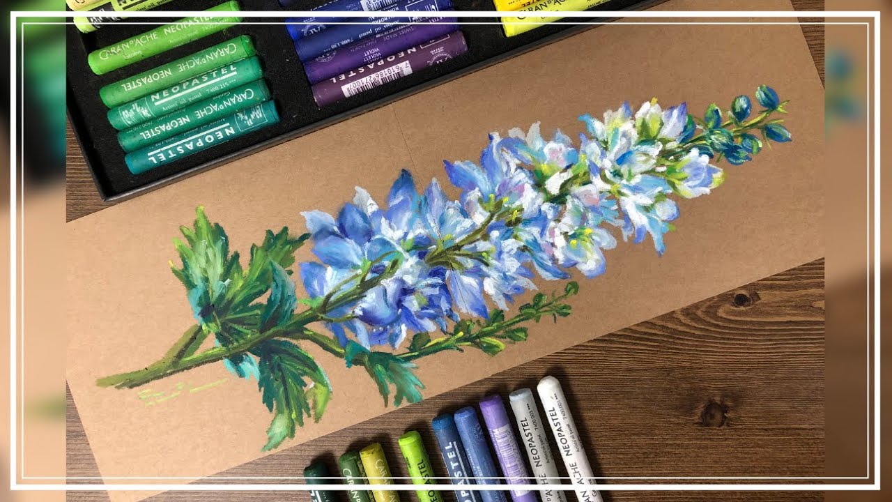 How to Draw a Delphinium | CARAN D’ACHE Oil Pastel 96 [Review]