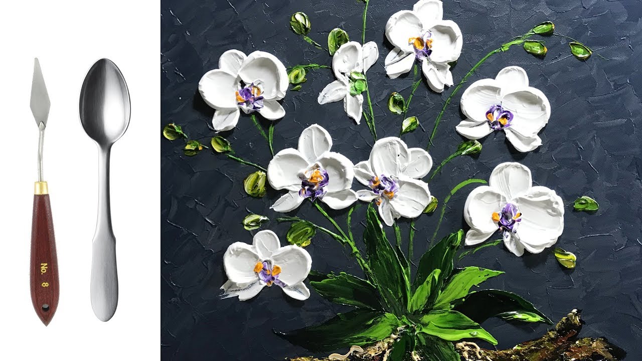 Challenge #15 Paint modern Orchid Flowers with a Palette Knife using Acrylic painting