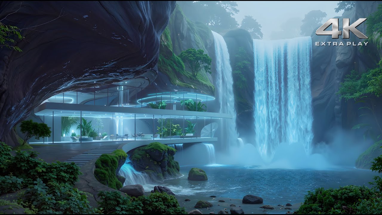 4K Flowing Waterfall Extra Play for Relaxation, Focus, & Meditation | Nature Luxury Ambience