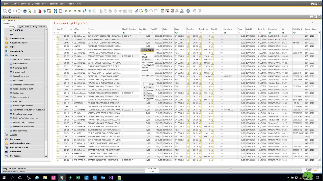 SAP B1 et Ordre de Production