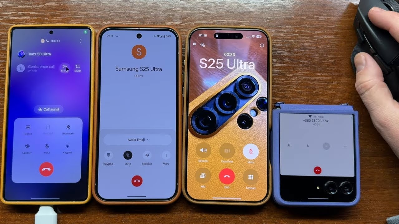 Samsung S25U + Razer Mouse Outgoing Call to Pixel 9 PXL, iPhone 16 PM, Razr 50U + Conference Call