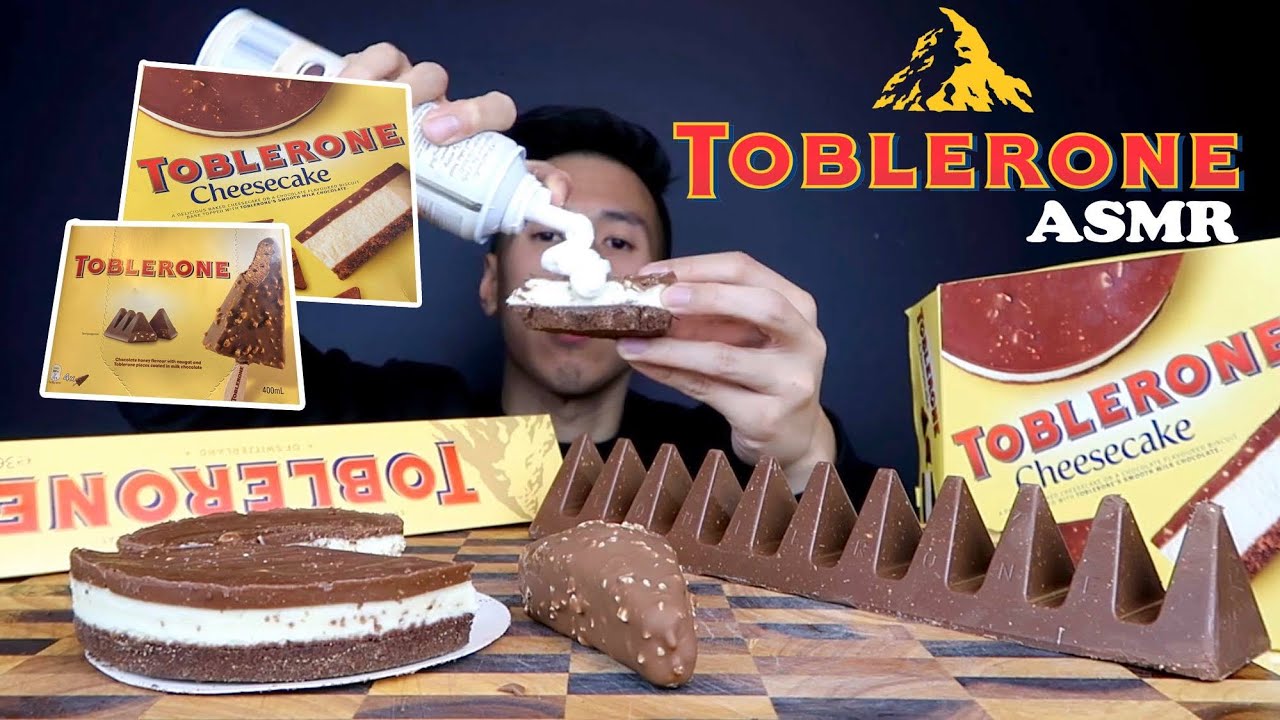 ASMR-TOBLERONE CHOCOLATE CHEESECAKE+ICE CREAM AND CHOCLATE BAR