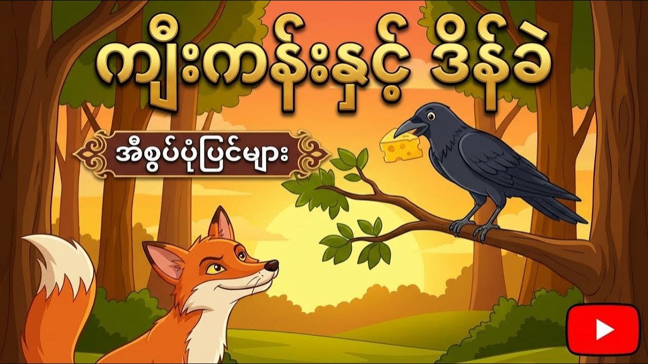 ကျီးကန်းနဲ့ဒိန်ခဲ မြန်မာစကားပြော ကာတွန်း ပုံပြင်များ