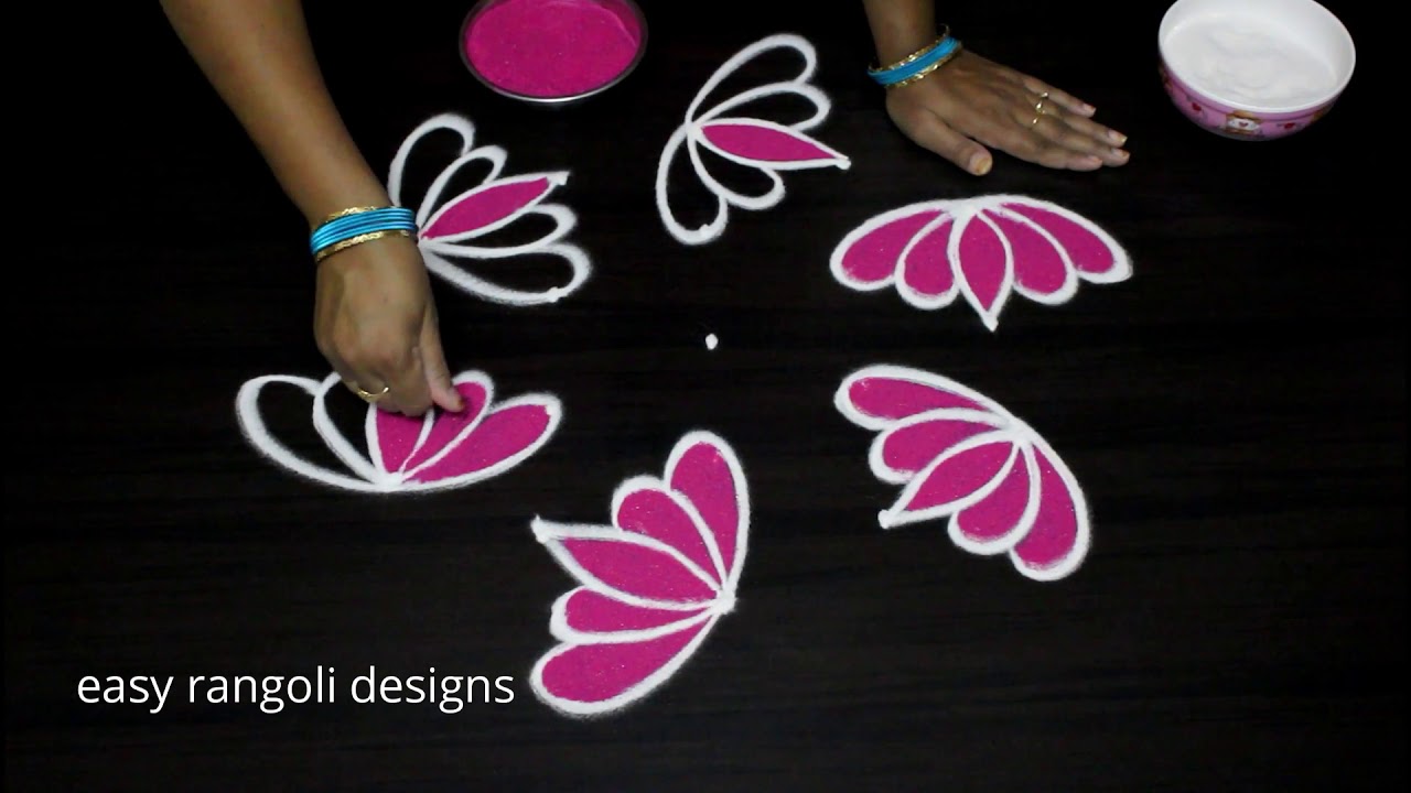 Beautiful Lotus flower kolam & rangoli with 5x3 dots - Small muggulu