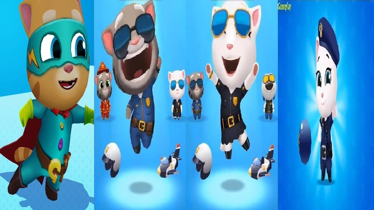 Talking Tom Gold Run VS Talking Tom Hero Dash SPLASH FORCE OFFICER TOM  AGENT ANGELA SUPER GINGER