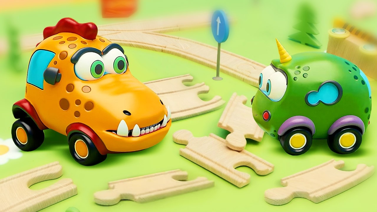 Vamos construir uma ferrovia com os carrinhos monstrinhos Mocas! Desenho animado infantil