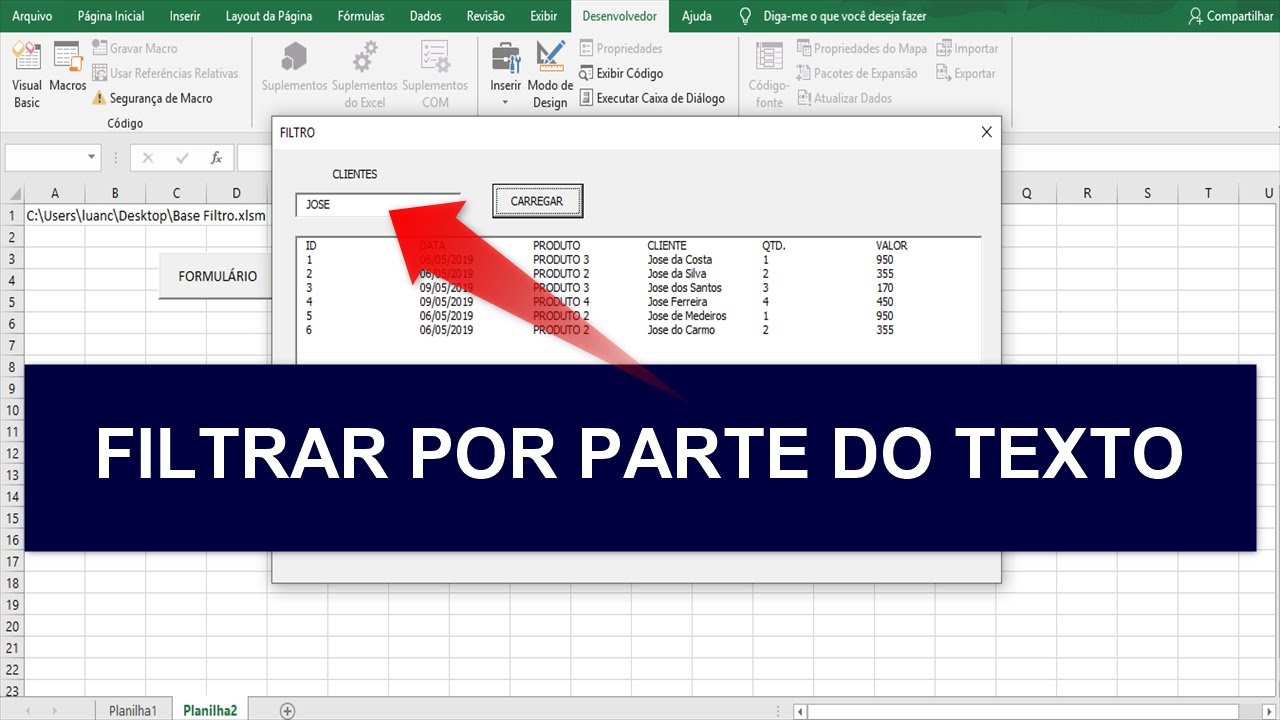 Filtrar Dados de OUTRA Planilha por PARTE do TEXTO via Macro Excel VBA