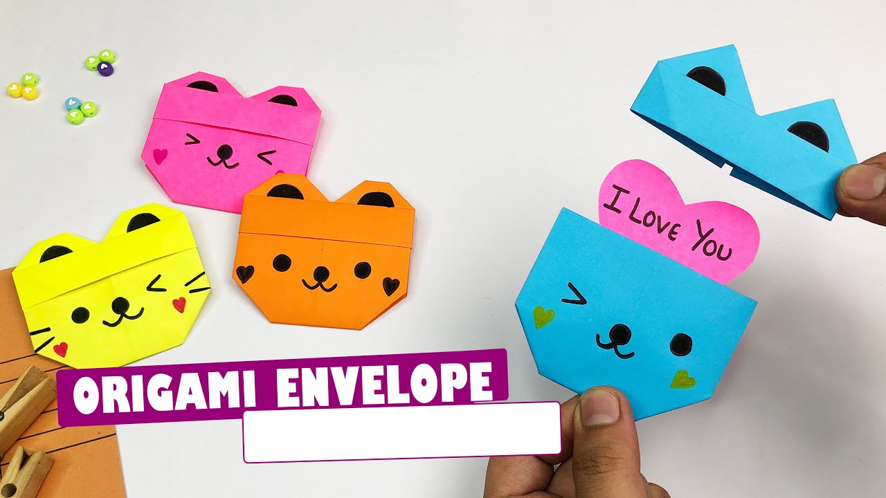 Origami Paper Cat and Bear | DIY Paper envelope
