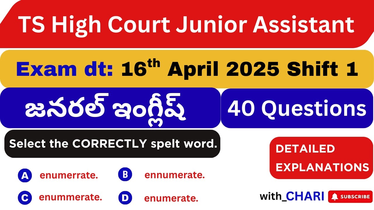 TS High Court Junior Assistant General English Solved Paper | 16 April 2025 Shift 1| 40 Q&A #english