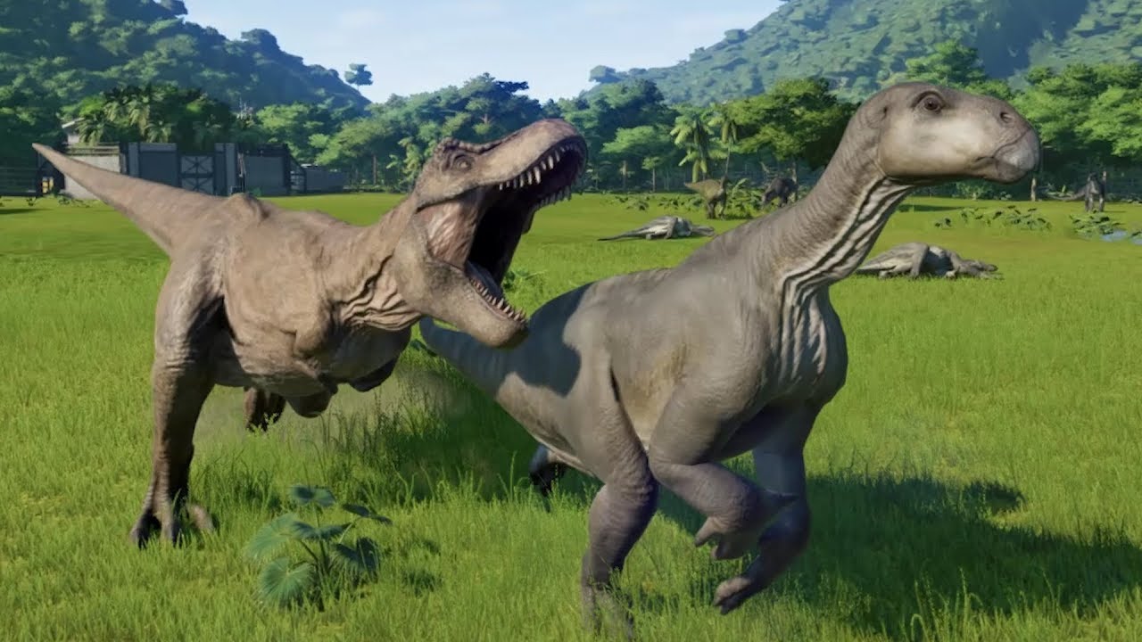 T-Rex Hunts Iguanodon Herd - Jurassic World Evolution
