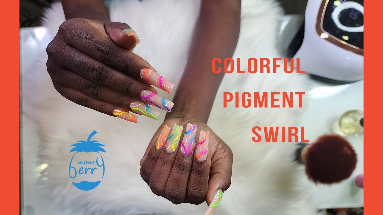 ASMR Relaxing Rainbow Nails | Colorful Pigment Swirl Acrylic Nail Art | Relaxing Sounds | Mimoberry