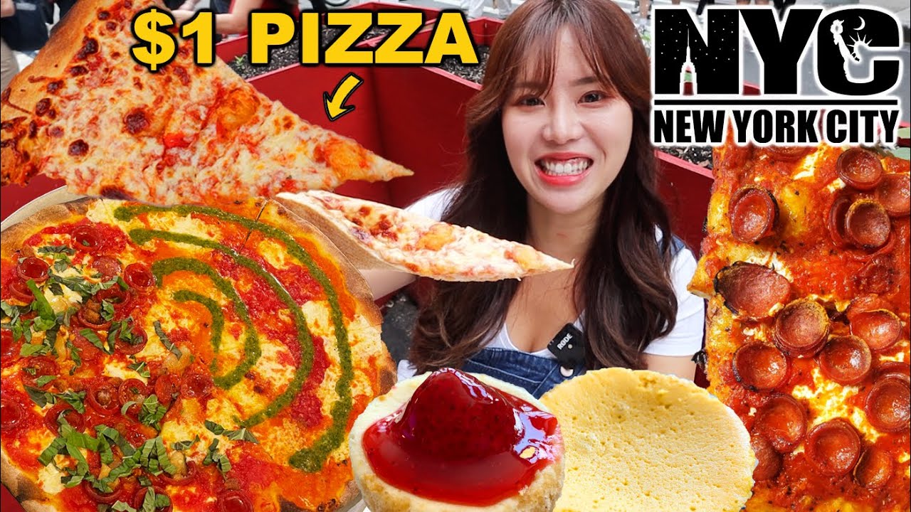 PIZZA AND CHEESECAKE IN NEW YORK CITY! TRYING $1 PIZZA | PIZZA MUKBANG 먹방
