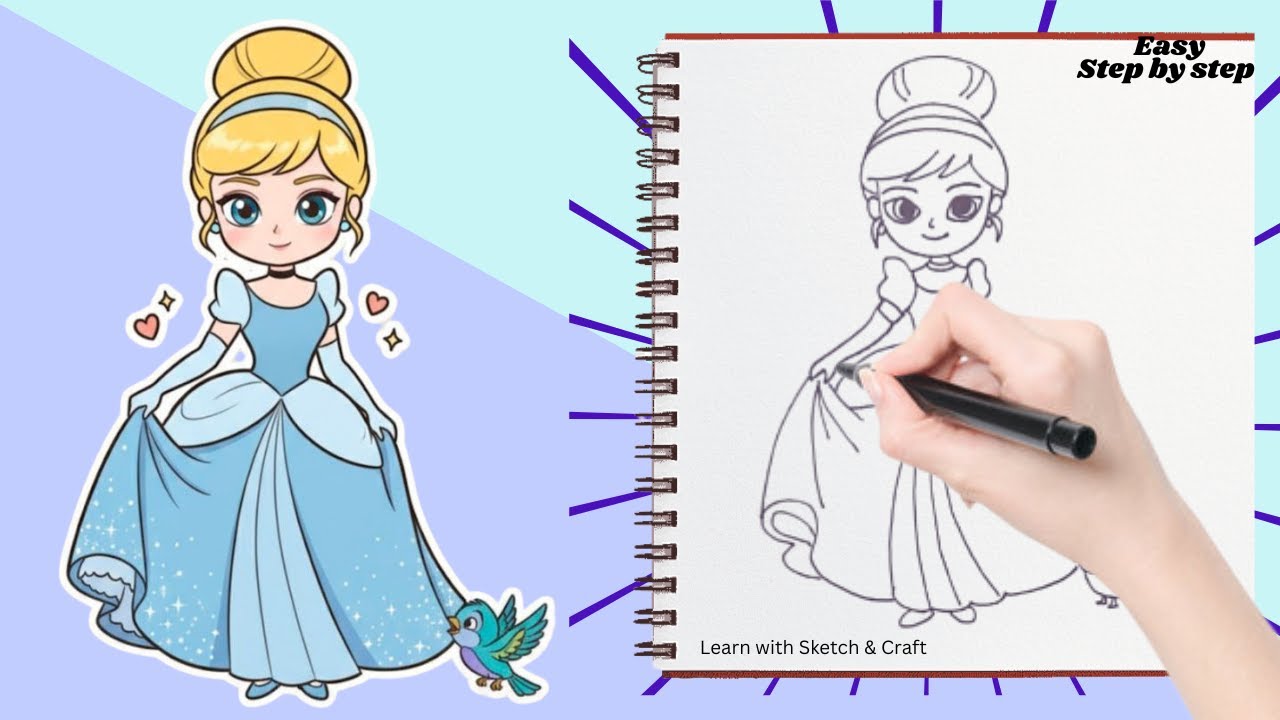 Как нарисовать милую Золушку 👑✨ Простые пошаговые инструкции для детей! #ПринцессаДисней #УрокРис...