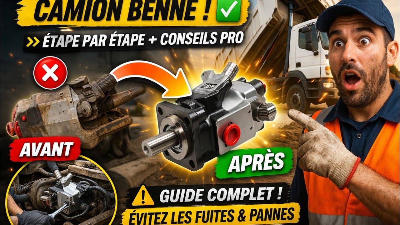 montage pompe hydraulique pour camion benne