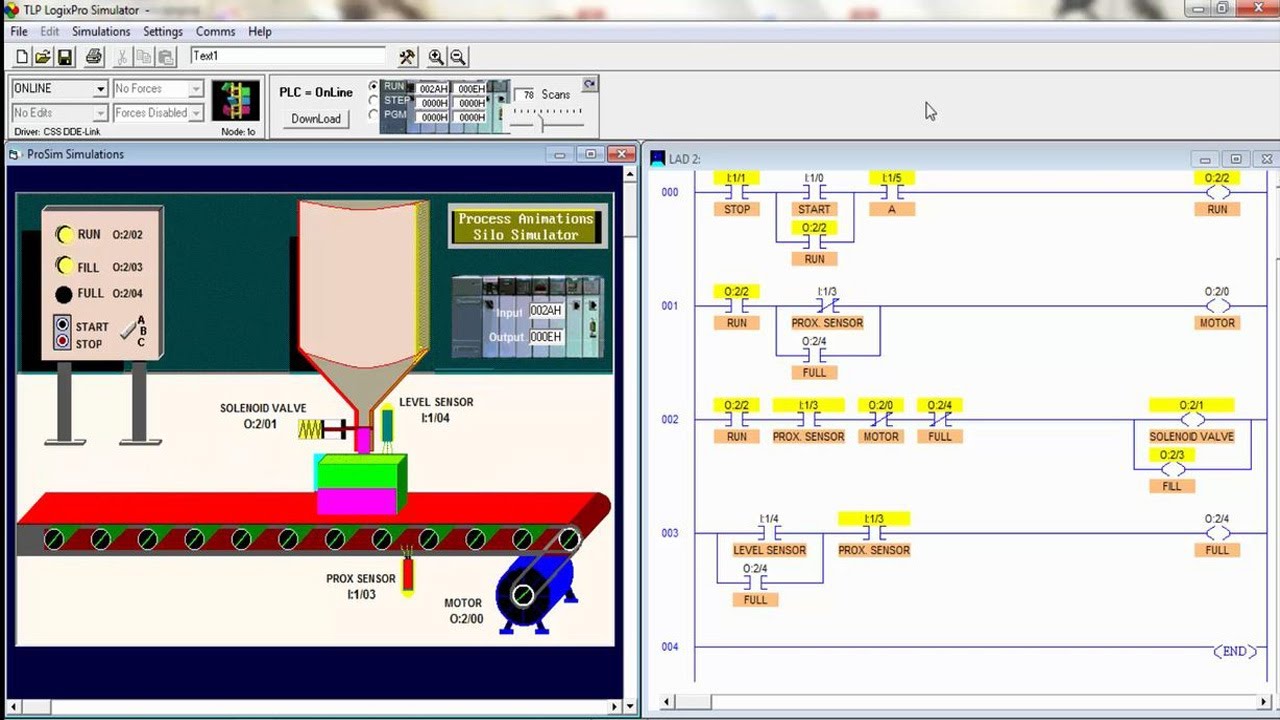Diagrama de Escalera Simulación del Silo en LogixPro