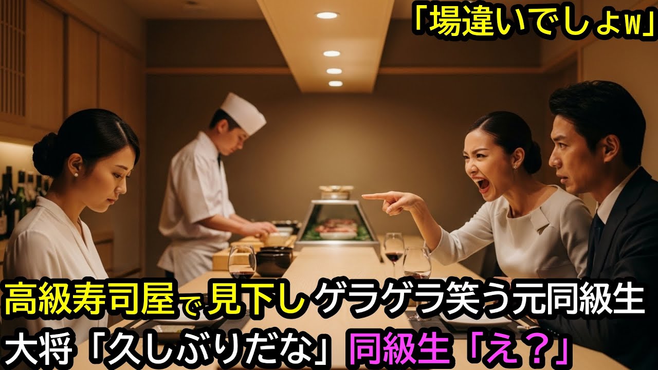 「場違いでしょw」高級寿司店で見下しゲラゲラ笑う元同級生。大将「久しぶりだな」同級生「え？」