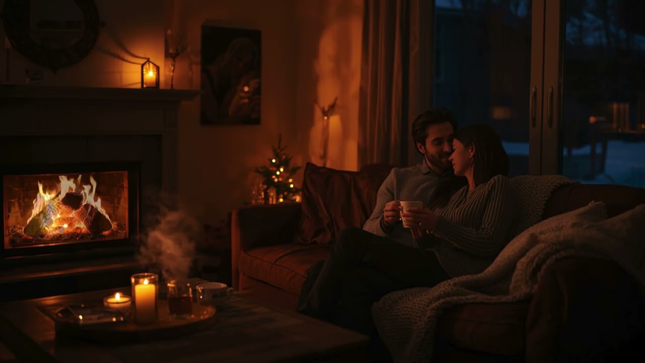 Relaxing Romantic Fireplace Ambience 🔥 Soft Piano Instrumental for Cozy Love Nights ☕❤️