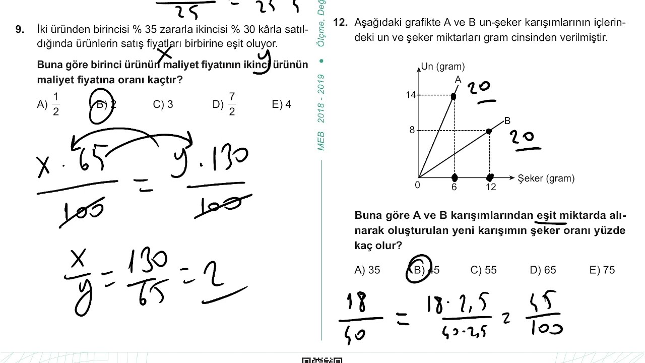 Mezun Matematik Sayısal Yeterlilik Kazanım Kavrama Test 21 (Problemler) Çözümler