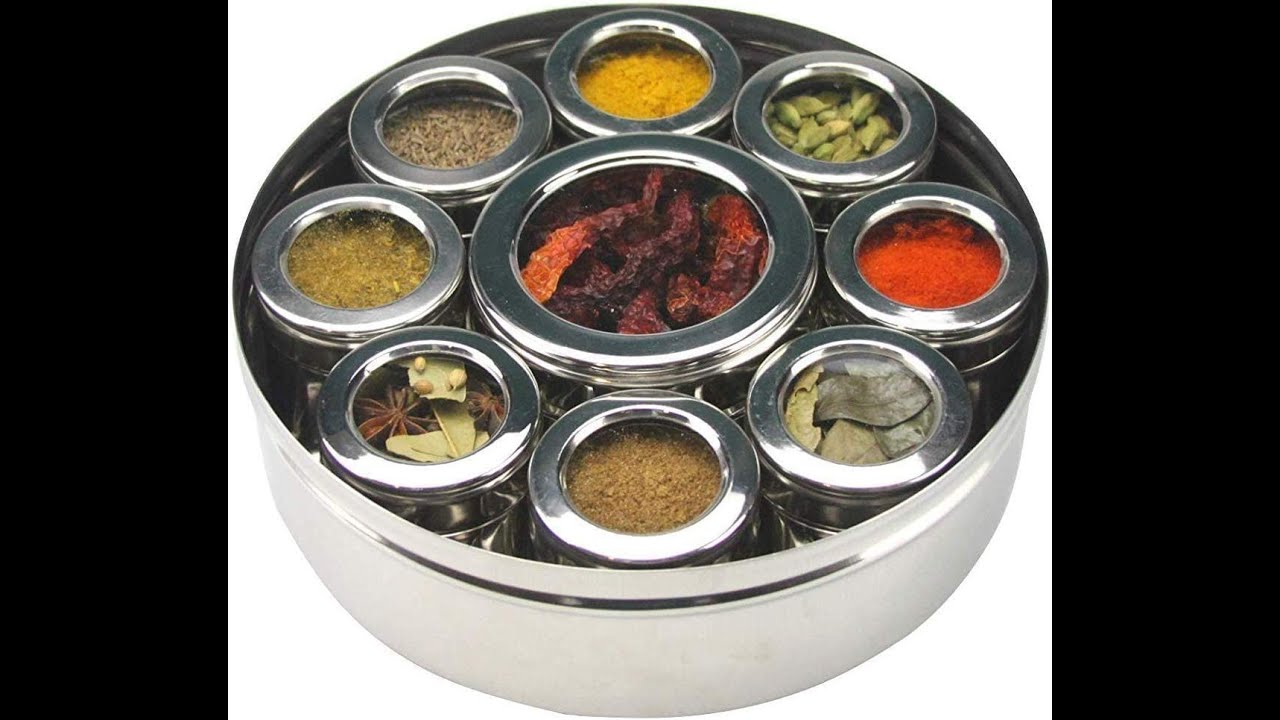 GANGA 8 in 1 Spice Box | Stainless Steel  See-through lid with containers & Spoons Masala Dabba