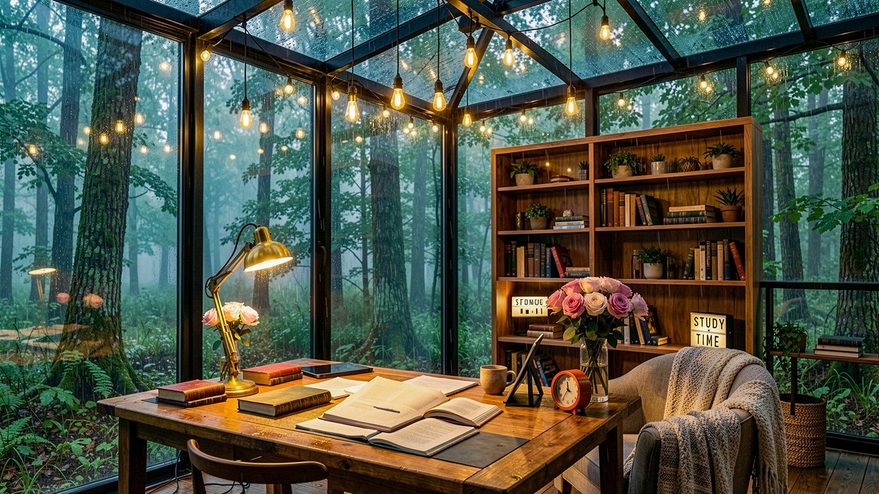 Rainy Day Jazz in a Forest Cabin – Peaceful Study Room Ambience & Smooth Jazz Instrumental Music