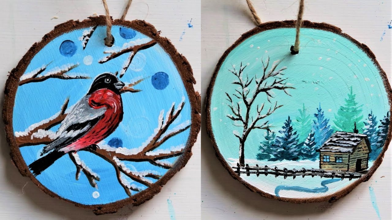 3 Winter Painting Ideas for Beginners! - DIY Christmas Wood Slice Ornaments