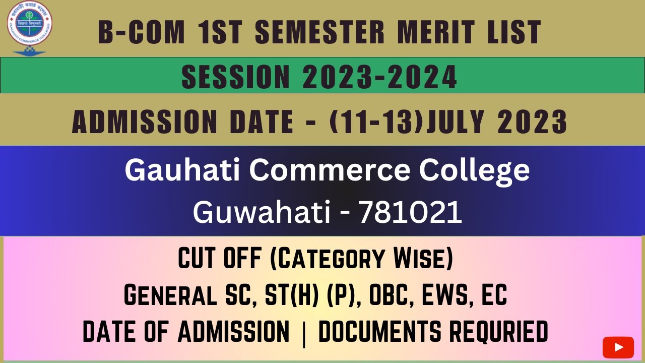 MERIT LIST OF 1st Sem Gauhati Commerce College |2023 | Cut off | Admission Date.  @THE_EARLY_RISER ​