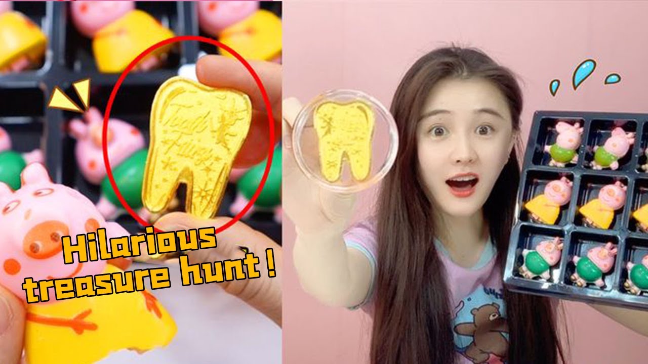 Hilarious treasure hunt! Peppa Pig that you can ”eat”! Bite out a tooth fairy gold coin