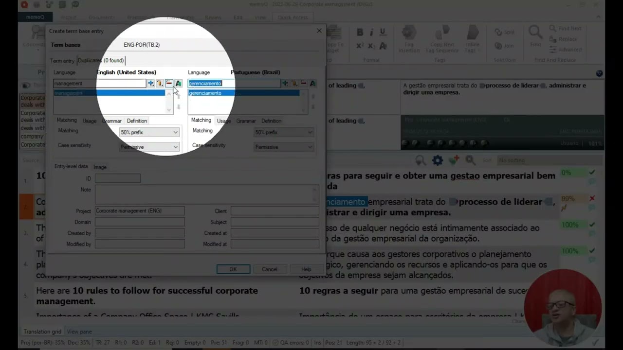 memoQ - definir termos como proíbidos no glossário