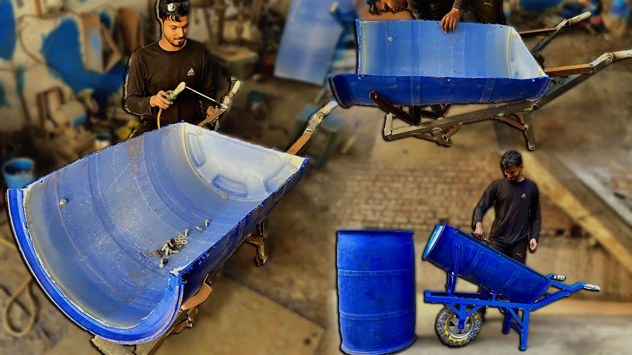 Very Hard Working Man Making Wheelbarrow using old oil Drum