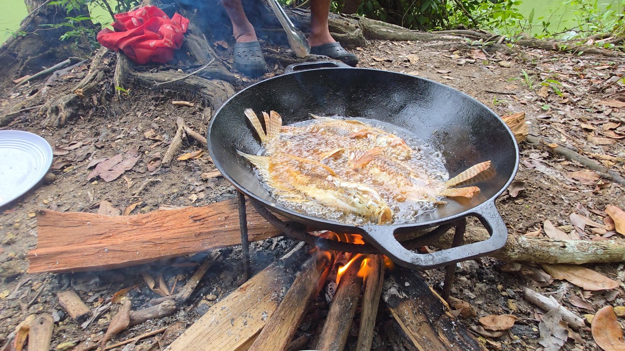 Pesca y cocina encontramos una extrema plaga de tilapias en este bonito rio