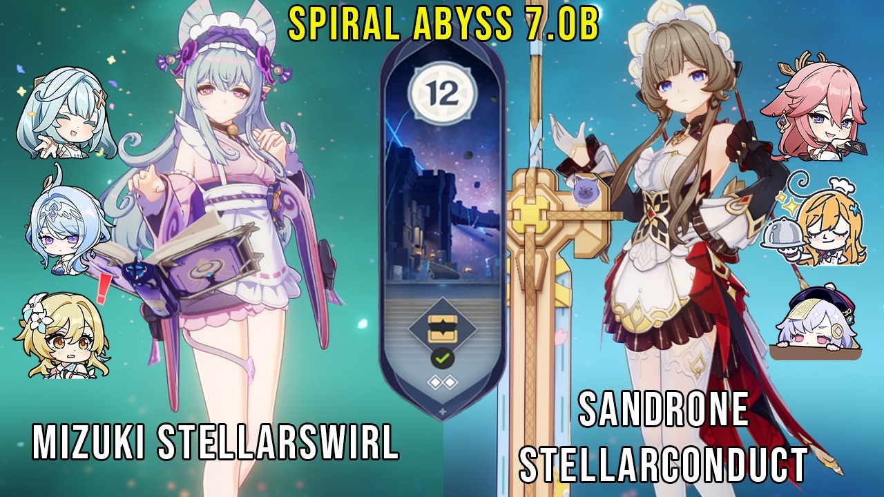 C1 Mizuki Stellar Swirl and C0 Sandrone Stellar Conduct | Genshin Impact Abyss 7.0b Floor 12 9 Stars