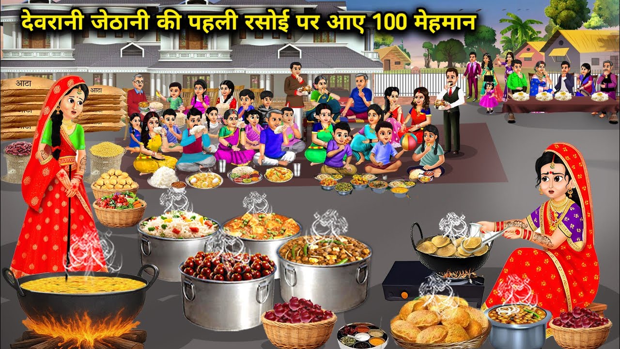 देवरानी जेठानी की पहली रसोई पर आए 100 मेहमान |Cartoon Videos|100 guests came to the first kitchen of