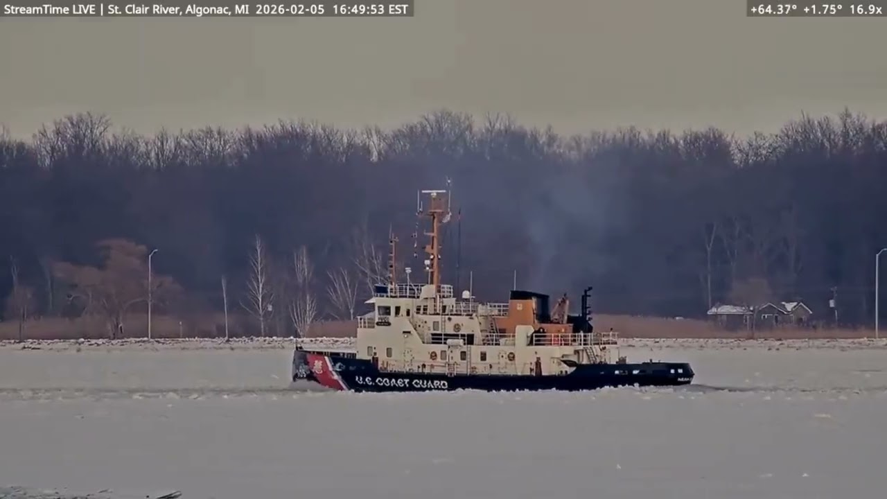 USCGC Neah Bay, Clearing Ice for Frontenac at Algonac & Marine City w/Helicopter on Feb 5th, 2026