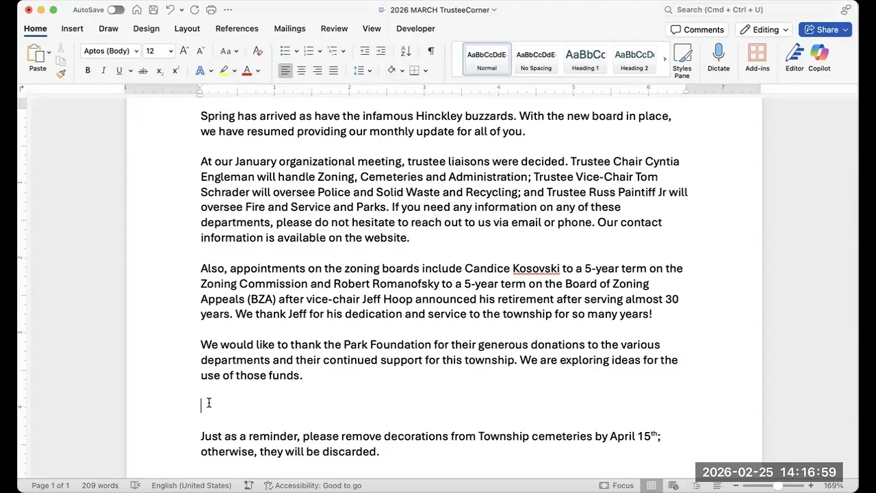 02/25/2026 Trustee Special Meeting Work Session - Screen Share
