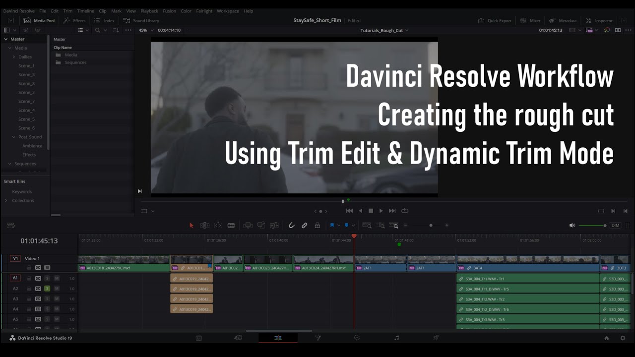 Davinci Resolve Tutorial: creating a rough cut, using trim edit and dynamic trim mode