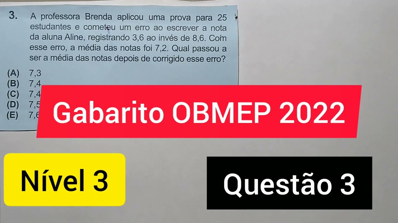 Gabarito OBMEP 2022. NÍVEL 3. QUESTÃO 3.