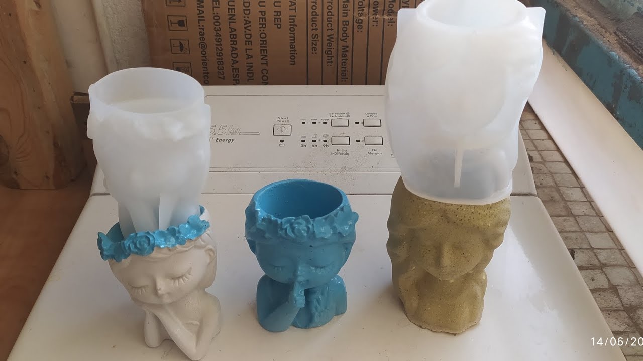 Macetas con yeso y cemento y su molde de silicona