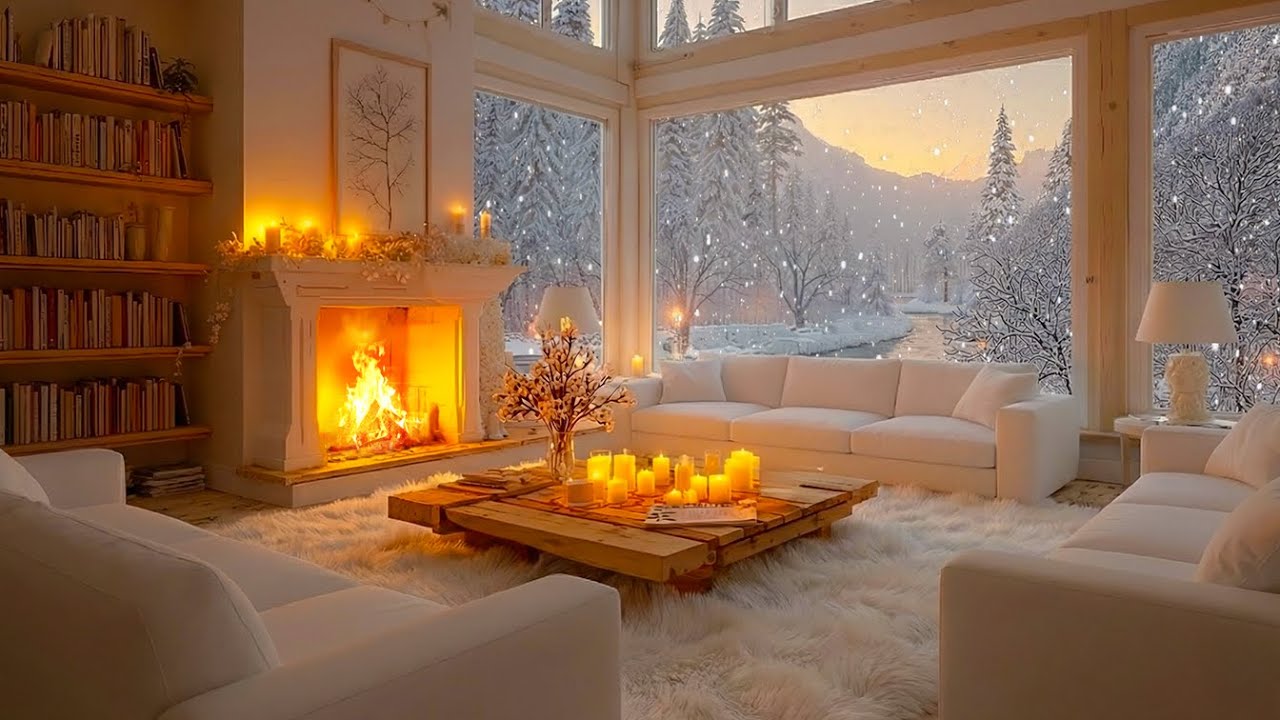 Soothing Winter Ambience ❄️ Instrumental Winter Music With Fireplace & Relaxing Piano Music