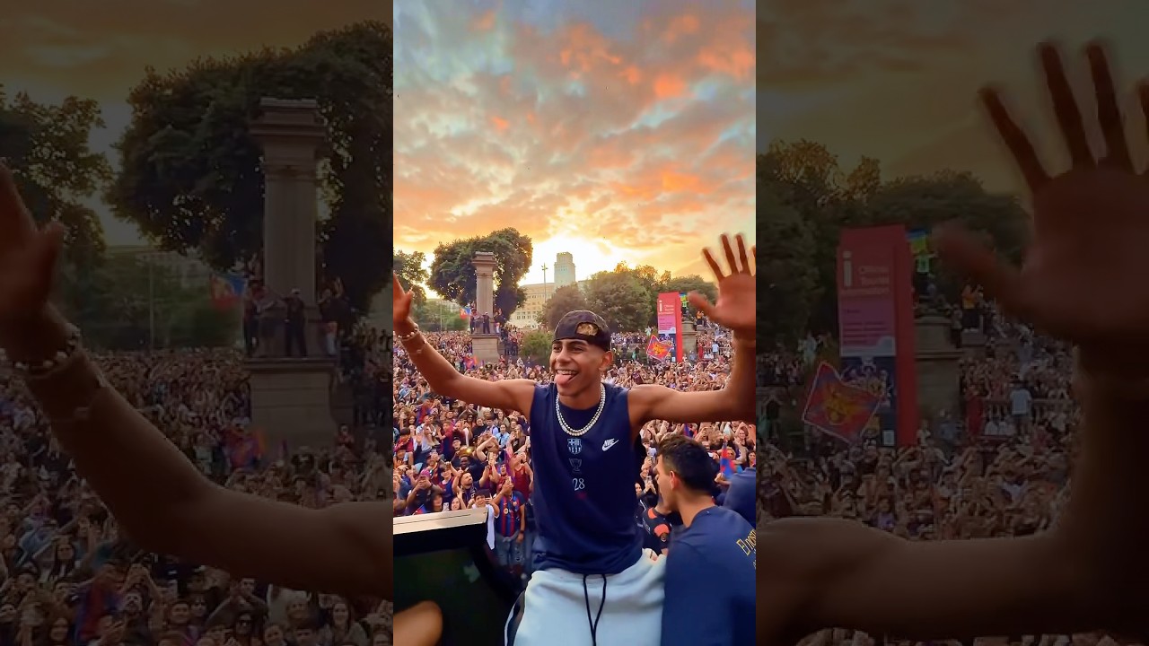 Lamine Yamal enjoying the parade! #barca #fcbarcelona #espnfc #laliga #lamineyamal #yquefue