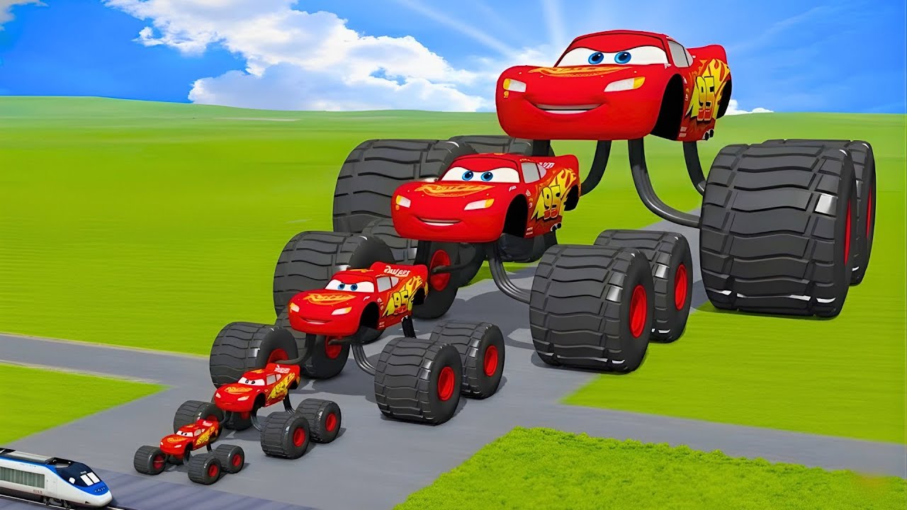 Big & Small McQueen Spider with Monster Wheels VS Train Thomas | BeamNG drive