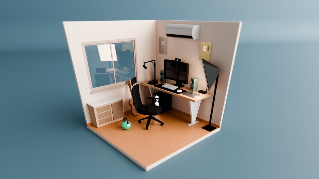 3d isometric gamer's room in Blender || Part 1