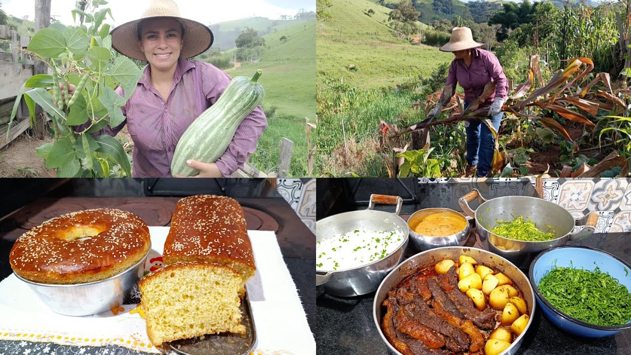 MAIS UM DIA DE TRABALHO E FARTURA!!O CHEIRO DA TERRA É O PERFUME DO CAMPO/PÃO SEM SOVAR+JANTA