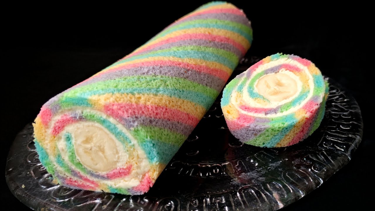 Rainbow Swiss Roll / Colored Swiss Roll / Cake Roll Recipe #ASMR #42